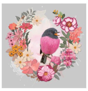 Square Greeting Card - Pink Robin, by Heather T.