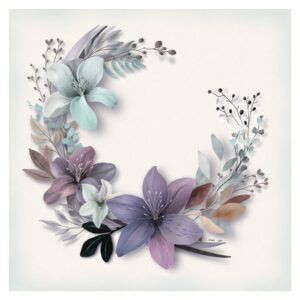 Square Greeting Card - Teal, Violet-Blue, and Neutral Floral Wreath by Heather T.