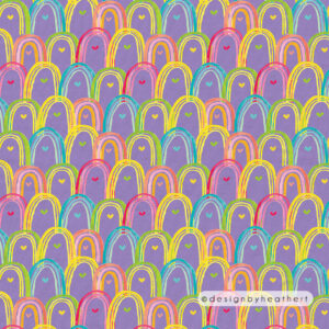 repeating pattern of watercolor illustration of bright rainbows by heathert