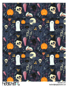 spooky halloween illustrations in a repeating pattern for fabric by heathert