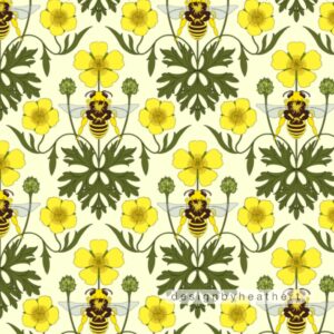 repeating pattern with buttercups and bees by heathert
